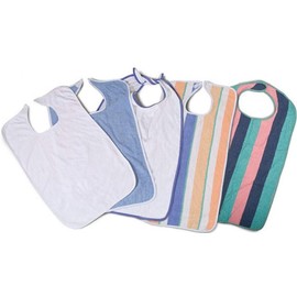 3 Adult Bibs Washable Reusable Terrycloth Clothing Protectors - Blue