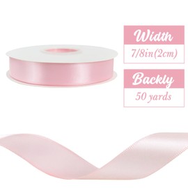 TONIFUL 7/8 Inch x 50yd Light Pink Satin Ribbon Thin Solid Fabric Ribbon for Gift Wrapping, Floral Bouquets, Bows and Craft Making, Christmas Valentines Birthday Wedding and Party Decoration