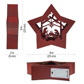 Clever Creations Wooden Star Shaped Nativity Scene Christmas Ornament, Festive LED Holiday Décor for Shelves and Tables, Red