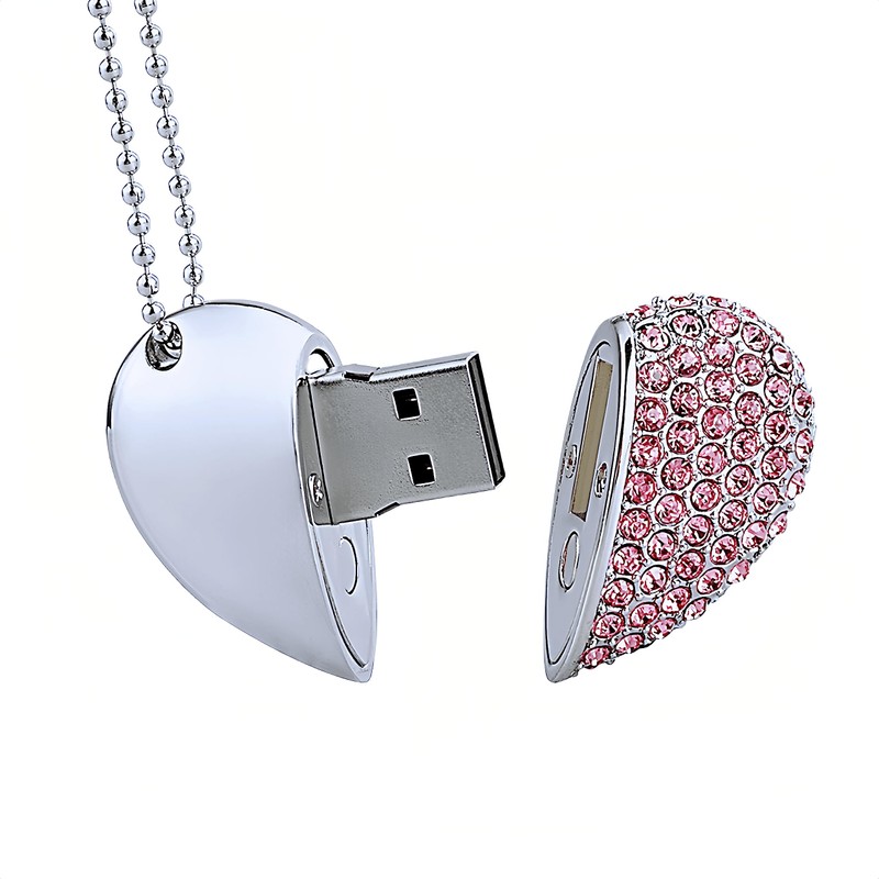 WooTeck 64GB Crystal Loving Heart Jewelry USB Flash Drive Pendrive