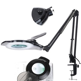 KIRKAS 10X & 30X Magnifying Glass with Light and Stand, 2,200 Lumens Stepless Dimmable Real Glass Lens LED Magnifying Lamp, Lighted Magnifiers for Close Work,Sewing,Crafts,Hobbies,Reading,Black