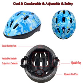 Kids Helmet Adjustable for Kids Ages 3-8 Years Old Boys Girls, Toddler Bike Helmet with Protective Sports Gear Set Knee Elbow Pads Wrist Guards for Cycling Roller Skating Skateboard-(Blue Star)