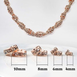 Toaob 400 Pieces Rondelle Rhinestone Spacer Beads Rose Gold 4 mm to 10 mm Metal Crystal Rhinestones Spacer Beads for Jewellery Making