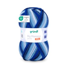Gründl Wool Big Mamma Print – XXL Wool for Knitting – Large Ball 400 g / 1040 m – Wool Colour Gradient Made of 100% Polyacrylic – Royal Blue/Jeans/Sky Blue/White