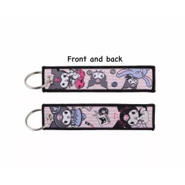 Sanrio Kuromi Keychain, Embroidered Tag  5” Kawaii Key Holder Bag Charm