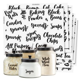 Talented Kitchen 135 Pantry & Kitchen Labels for Food Containers - Preprinted Black Cursive on Clear Backing - Easy Peel & Stick (Water Resistant)
