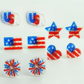 USA 2026 4th of July Gifts American Patriotic Flag Glitter Red White Blue Star Firework Acrylic Earrings for Women Independent Day Holiday Memorial Day Accessories