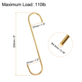 sourcing map 6pcs Long S Hooks 8 Inch Extra Long Metal S-Shaped Hanging Hooks High Manganese Steel S Hanger Storage Organizing Tool for Kitchen Garden Bathroom Garage Closet, Gold Tone