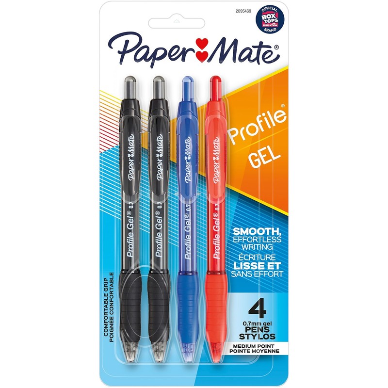Paper Mate Gel Pen, Profile Retractable Pen, 0.7mm, Assorted, 4