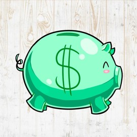 Piggy Bank Decals Peel & Stick - Wall Vinyl Stickers - Kawaii Money Savings Bank Coin Cartoon Watercolor Colorful - Car Window Truck Laptop Tumbler - Boys Girls Kids Bedroom Room Decor DWSV20248