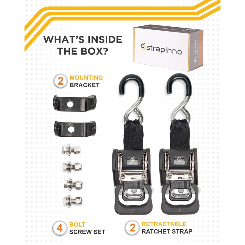 Strapinno 2PCS Stainless Steel Retractable Ratchet Straps (1 7/8 in