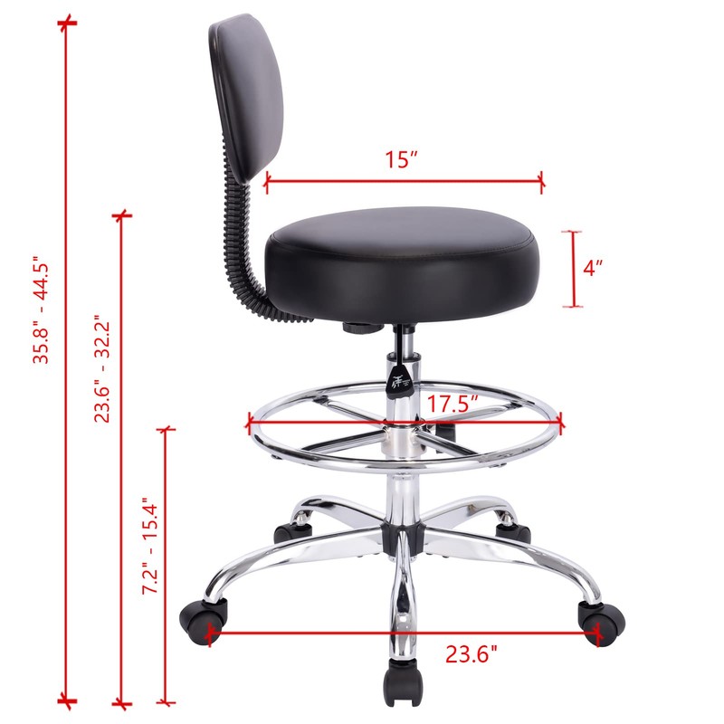 SUPERJARE Drafting Chair with Back, Adjustable Foot Rest Rolling Stool,