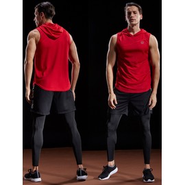 NELEUS 3 Pack Workout Athletic Gym Muscle Tank Top with Hoods,5036,Blue,Red,Yellow,US 2XL,EU 3XL