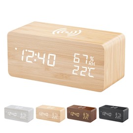 SUOKOMR Alarm Clock, Table Clock, Digital Clock, Multi-functional Clock, Wood Grain Design, USB Powered, Wooden Thermometer, Hygrometer, Desk Clock, 3 Pairs of Alarm Clock, Calendar, Power Saving