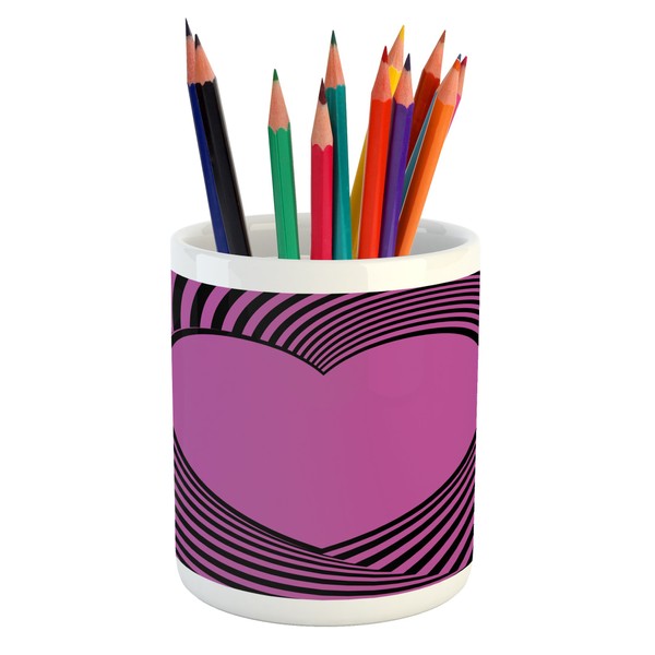 Ambesonne Pink Zebra Pencil Pen Holder, Heart Shape with Twisting