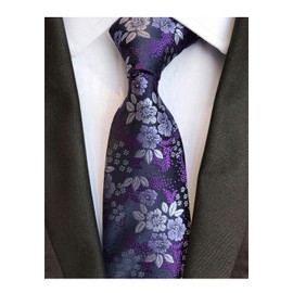 Elfeves Men's Classic Violet Dark Purple Silk Ties Jacquard Woven Dress Business Necktie