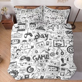 WeCozy Queen Size Comforter Set with 2 Pillowcases, Boys Computer Video Games Play Soft 3 Pcs Bedding for Kids and Adults Bedroom Bed Decor