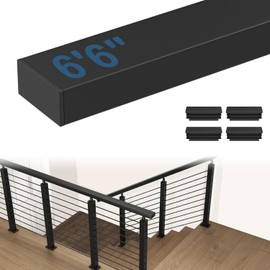 CKE 6'6" Stainless Steel Black Rectangular Handrail for Indoor Outdoor Deck Stair, Flat Top Rail Cable Railing System with Nylon End Caps, Durable and Stylish Handrail for DIY Balustrade HT01