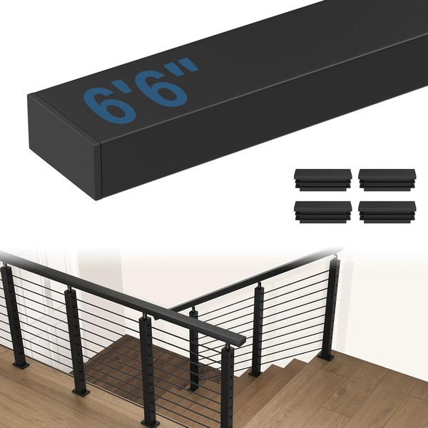 CKE 6'6" Stainless Steel Black Rectangular Handrail for Indoor Outdoor