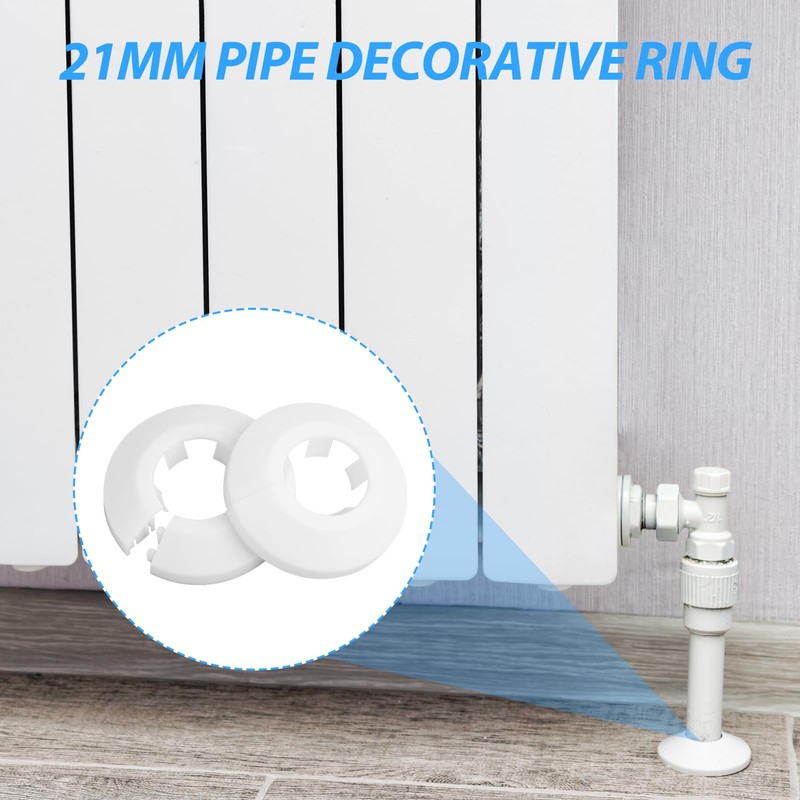 12-Pack White Plastic Radiator Pipe Covers, Durable PVC Pipe Collars,