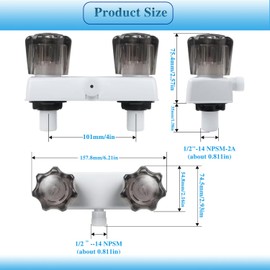 RV Shower Faucet Replacement, 4" RV Shower Faucet Valve Diverter,Camper Shower Faucet Replacement for RV/Motorhome/Trailer,Dual Smoked Acrylic Knobs Bath Faucet(White)
