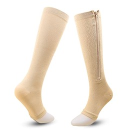 Running sports suitable for both men and women, compression socks, calf elastic socks, zipper (Colour of skin, S/M)