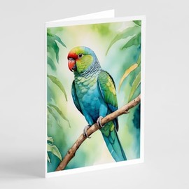 Caroline's Treasures African Ringneck Parrot Greeting Cards Pack of 8 Blank Cards with Envelopes Whimsical A7 Size 5x7 Blank Note Cards