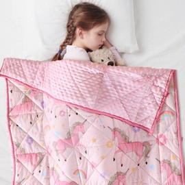 Weighted Blanket 5+ Years, (5 lbs 36"x48"), Cooling Soft Throw Blanket with Glass Beads, Reversible Heavy Blanket (Pink)