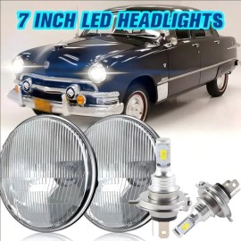 Unbranded Pair For Ford Deluxe 1939-1951 7" Inch Round LED Headlights Lamp Housing New