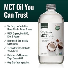 Natural Force Organic MCT Oil – Pure Glass Bottle – Made from 100% Cold Pressed Virgin Coconut Oil + Certified Keto, Paleo, Kosher, Vegan & Non-GMO – Lab Tested for Quality and Purity - 16 Ounce