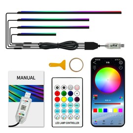 VAUNGIUG Dreamcolor Ambient Lighting Car Led Lights Interior, USB Powered Acrylic Neon Flexible Strip Fiber Optic LED Ambient Lighting kit, RGB Sound Active Music Lights Sync Car Decorations