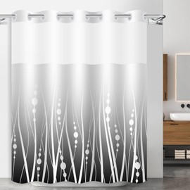 Pksoiil No Hook Design Stripe Shower Curtain Black Grey Gradient Background with White Stripes Create a Minimalist Style Modern Hotel Shower Curtain 71x74inch