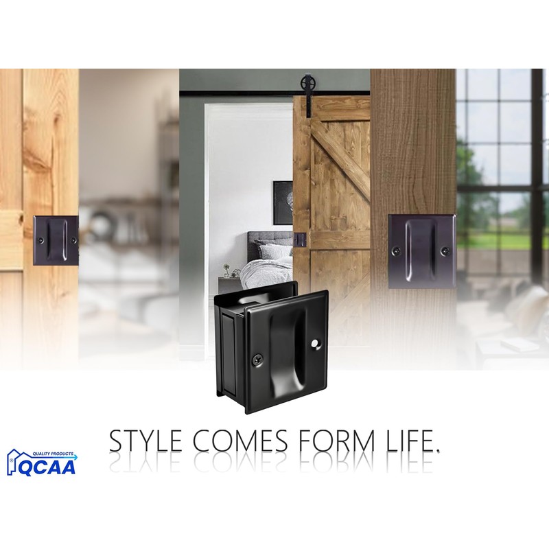 QCAA Solid Brass Sliding Pocket Passage Door Pull, Matte Black,