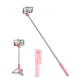 Tianle Selfie Stick Tripod, Extendable Pink Aluminum Phone Tripod with Wireless Remote, 360 Rotation, Compatible with 4.7-6.5 inch iOS & Android Phones