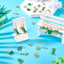 Craftdady 24 pcs Mixed Green Enamel Charms for Jewelry Making Leaf Coconut Tree Bee Watermelon Flower Alloy Pendants Cute Summer Dangle Charms for Women DIY Necklace Earring Making, Metal, No Gemstone
