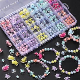 174Pcs/Box Cute Heart Acrylic Beads for Jewelry Making, Assorted Beads Star Flower Round Crystal Beads, Candy Color Loose Spacer Beads Kits for DIY Crafts Bracelets Necklaces Keychain Accessories