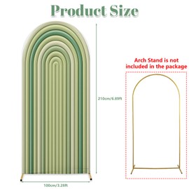 MEHOFOND 3.3x 7ft Green Stripe Arch Backdrop Cover Round Top Background Arch Frame Set Birthday Party Wedding Bride Shower Arch Wall Background Decorative Photo Props