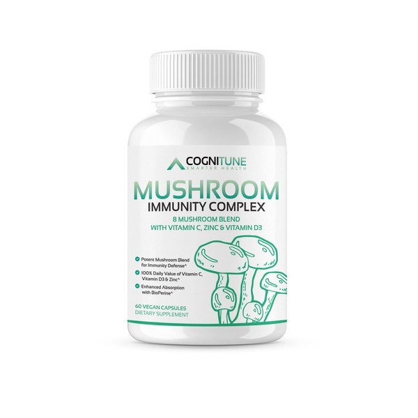 Advanced Mushroom Immune Support Blend - 8 Organic Mushroom Complex + Vitamin C, Vitamin D & Zinc - Mushroom Supplement with Turkey Tail, Reishi, Cordyceps, Lion's Mane, Maitake & More