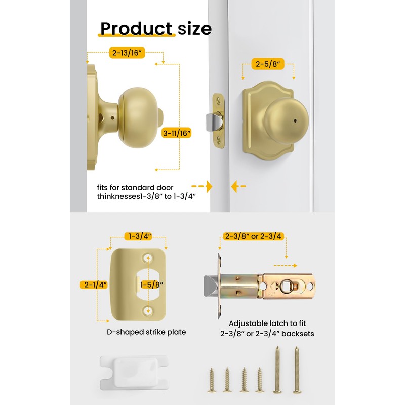 goldenwarm 8 Pack Brushed Gold Privacy Door Knobs Interior for