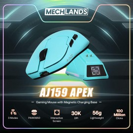 MechLands AJ159 APEX Wireless Mouse, Lightweight Gaming Mice, with Magnetic Charging Design and Display Screen, 30000 DPI, PAW3950 Sensor, BT/2.4G/Wired Connection, 400mAh Battery (Blue)