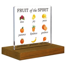 Fruit of the Spirit Sign, Scripture Plaque, Christian Home Decor, Vintage Scripture Sign, Bible Verse Plaque, Acrylic Desk Decor Sign with Wood Stand - FSA059