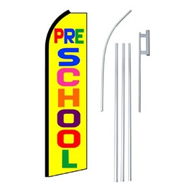 NEOPlex - "Pre School" Complete Flag Kit - Includes 12' Swooper Feather Business Flag with 15-Foot Anodized Aluminum Flagpole and Ground Spike