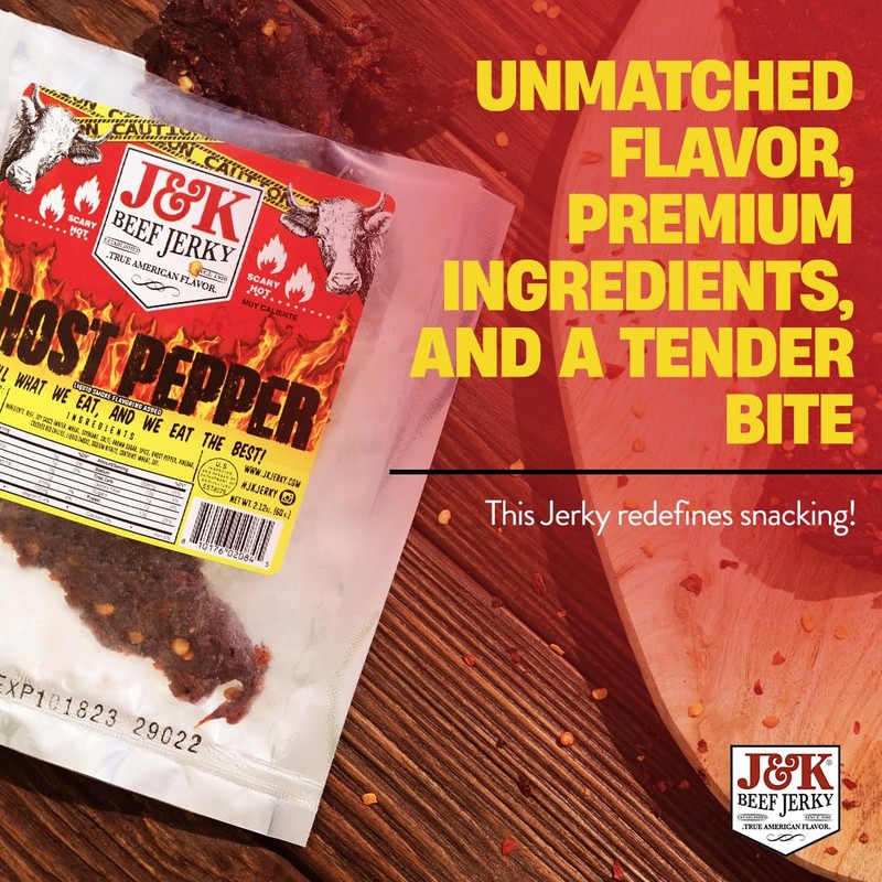 J&K Jerky Small Batch Handcrafted Beef Jerky Ghost Pepper 7oz