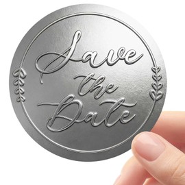 100 Pack Save The Date Gold Foil Stickers, Embossed Metallic Round Envelope Seals for Wedding Invitations, Business Packaging, Party Favors & Gift Sealing (Full Silver)