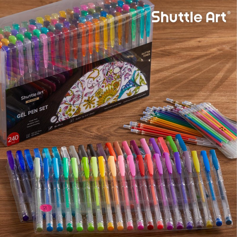 Shuttle Art 240 Pack Glitter Gel Pens, 120 Colors Glitter