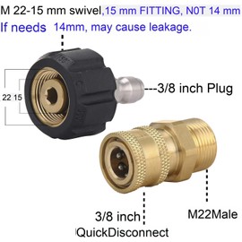 Pressure Washer Quick Connect Fittings, M22-15mm to 3/8 Inch, Pressure Washer Adapter Set with 3/8 Inch Female and Male NPT (M22-15mm to 3/8 Inch)