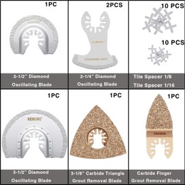 HEMUNC 26 Diamond Carbide Oscillating Multitool Quick Release Saw Blades Tile Repair Set Compatible with Dewalt Fein Multimaster Porter Cable Bosch Dremel Ridgid Makita Milwaukee Rockwell