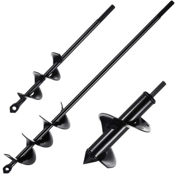 Honoson 3 Pcs Garden Auger Drill Bits for Planting Garden Auger Spiral Drill Bit Planter for Bulb Bedding Plants Vegetables Flowers Digging Weeding (Black,1.6 x 9 Inch/ 1.8 x 14.6 Inch/ 3 x 7 Inch)
