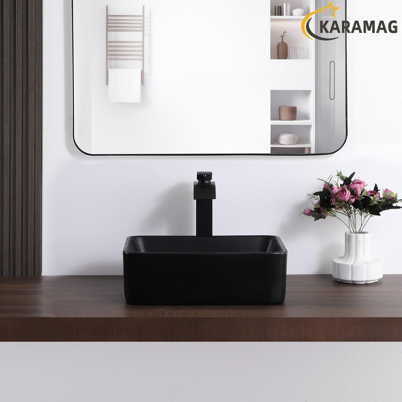 KARAMAG Black Vessel Sink Rectangle 16"x12" Bathroom Sink Rectangular Modern
