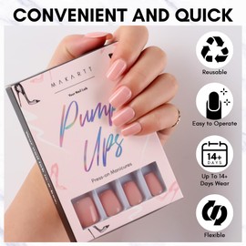 Makartt Press On Nails Kit, Glue on Nails Acrylic Nail Tips Fake Nails 12 Sizes 24 Pcs Coffin False Nails with Nail Glue Stick Adhesive Tabs Mini File Manicure for Nail Art Home Salon(Barely Blush)